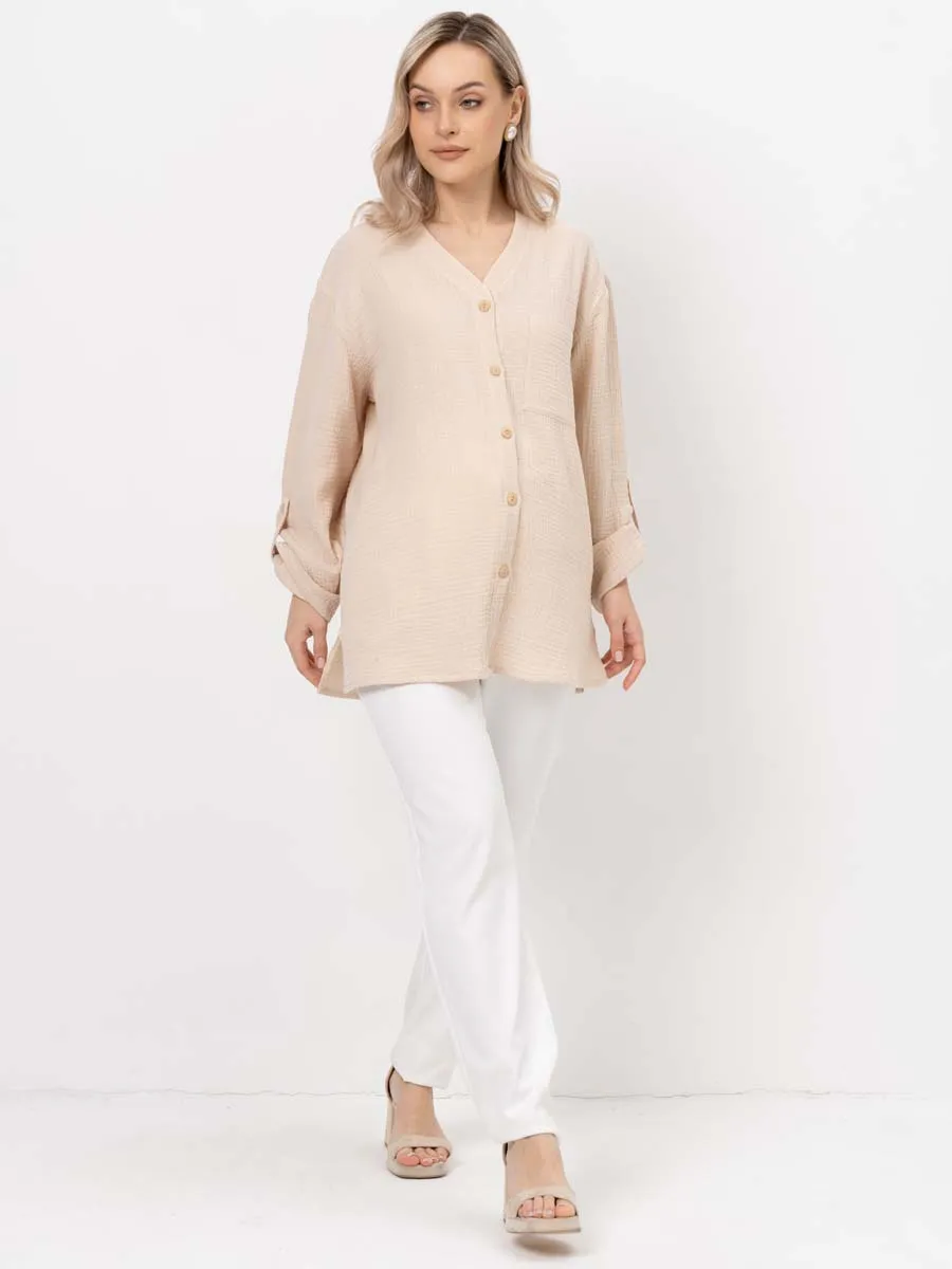 Рубашка для беременных туника муслиновая бежевый