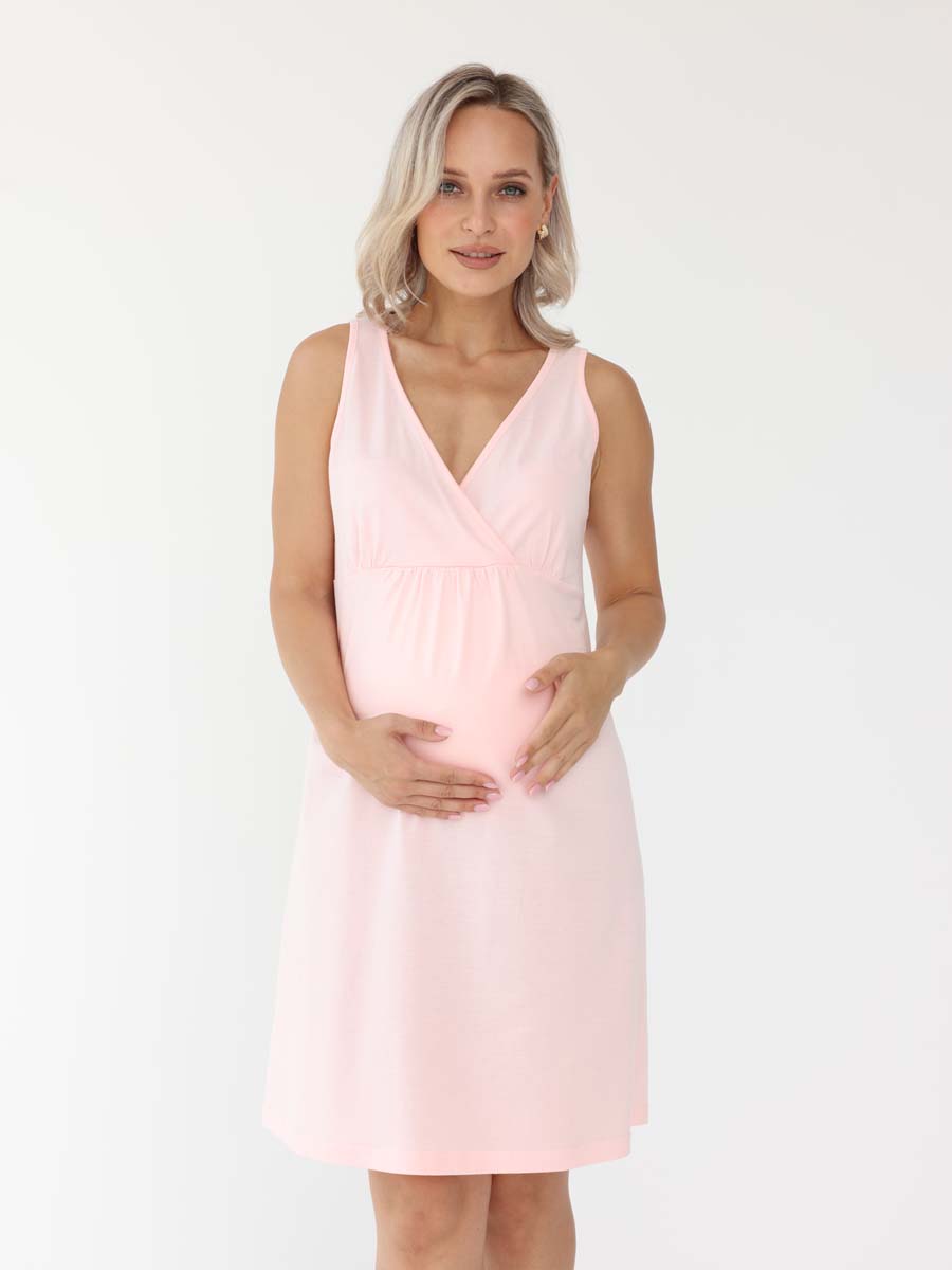 Халат и сорочка для беременных и кормящих в роддом 27320 серый/розовый