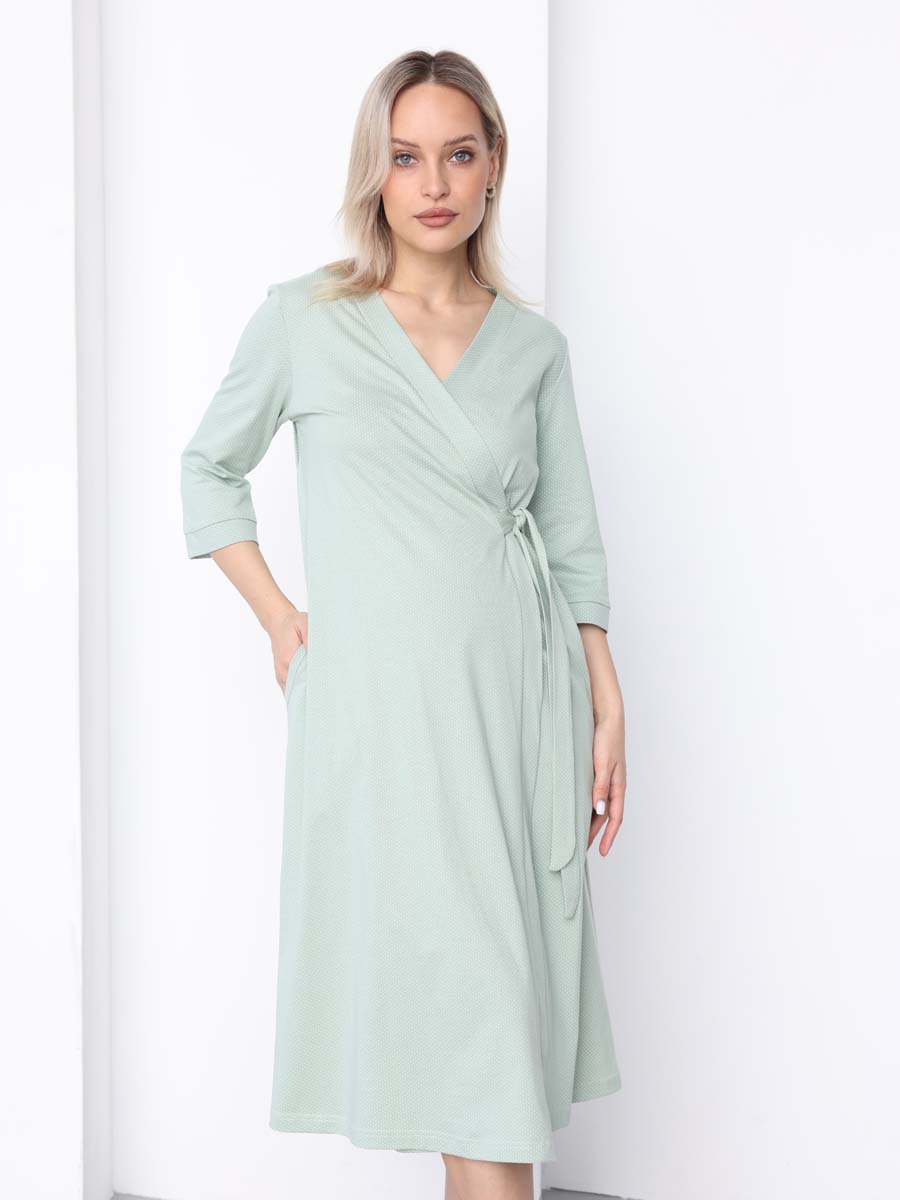 Халат и сорочка для беременных и кормящих в роддом костюм оливковый/молочный