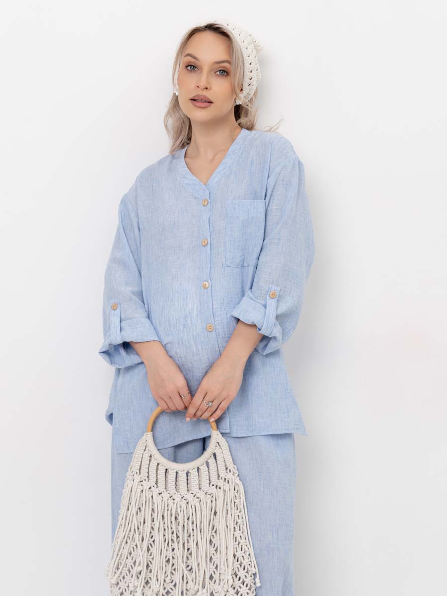 Костюм летний для беременных и кормящих туника брюки голубой