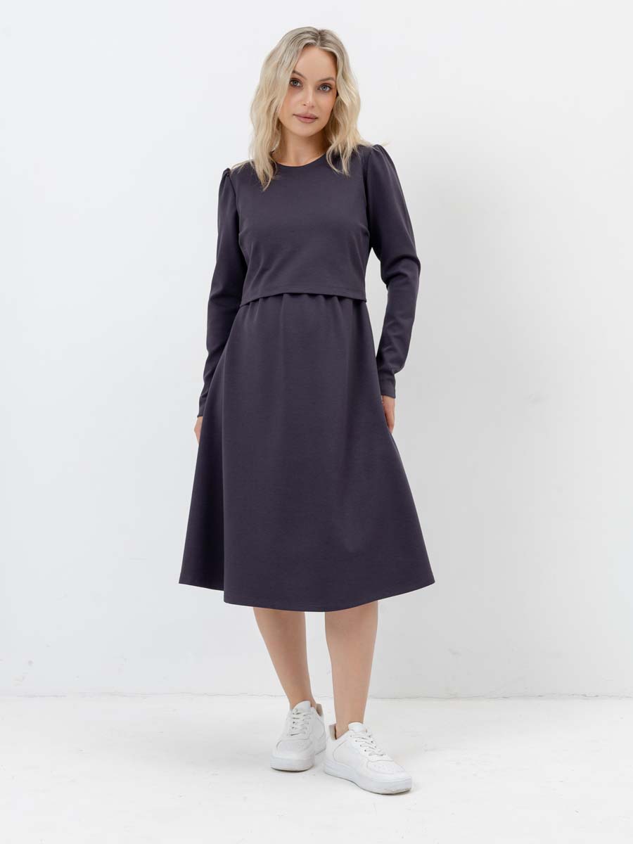 Платье для беременных и кормящих с длинным рукавом в офис антрацитовый