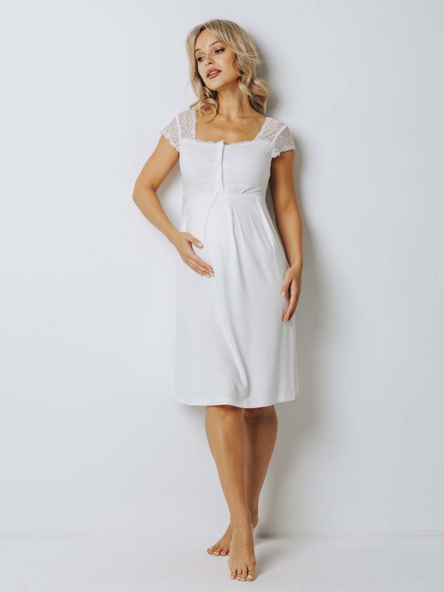 Костюм кружевной халат с сорочкой для беременных 27932 молочный