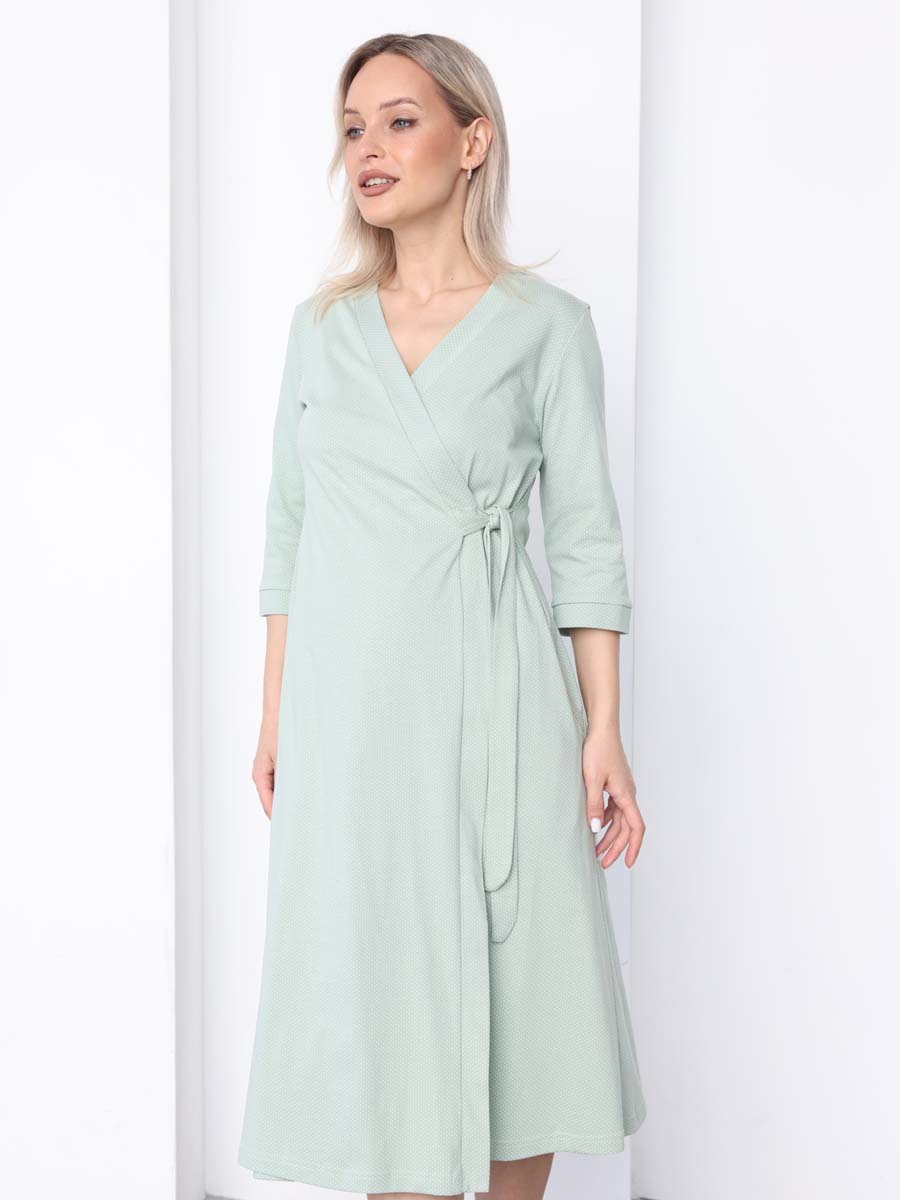 Халат и сорочка для беременных и кормящих в роддом костюм оливковый/молочный