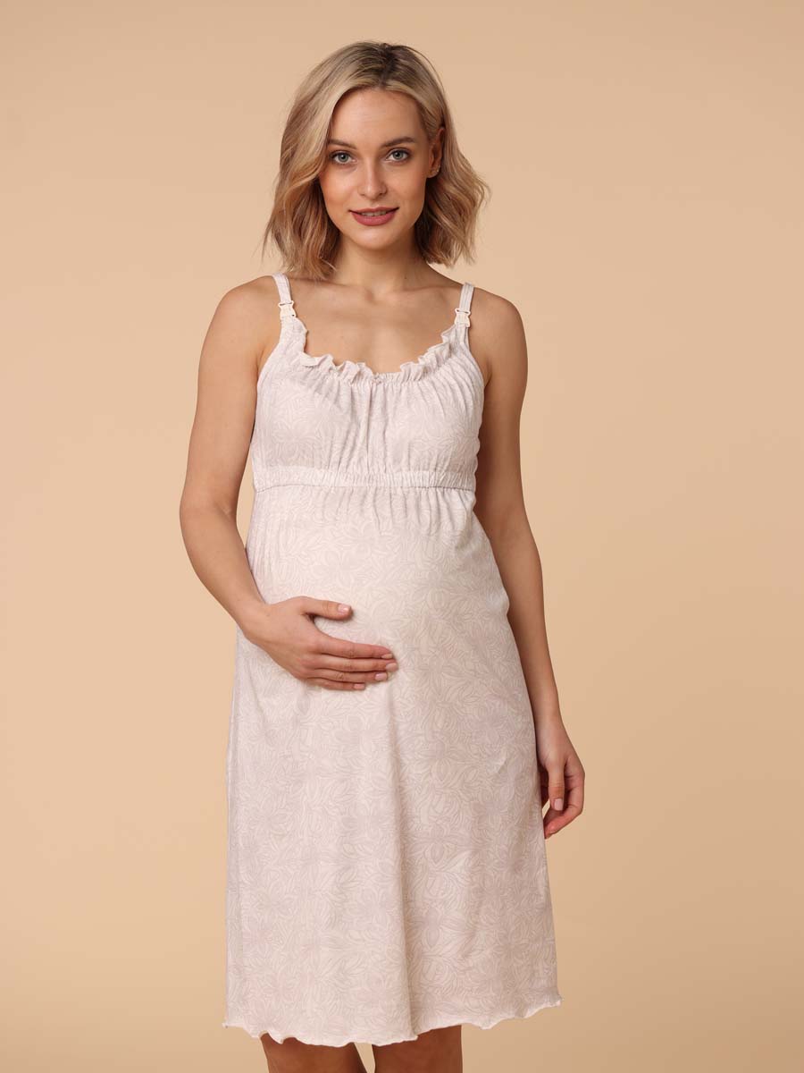 Костюм для беременных и кормления халат с сорочкой в роддом винный/молочный