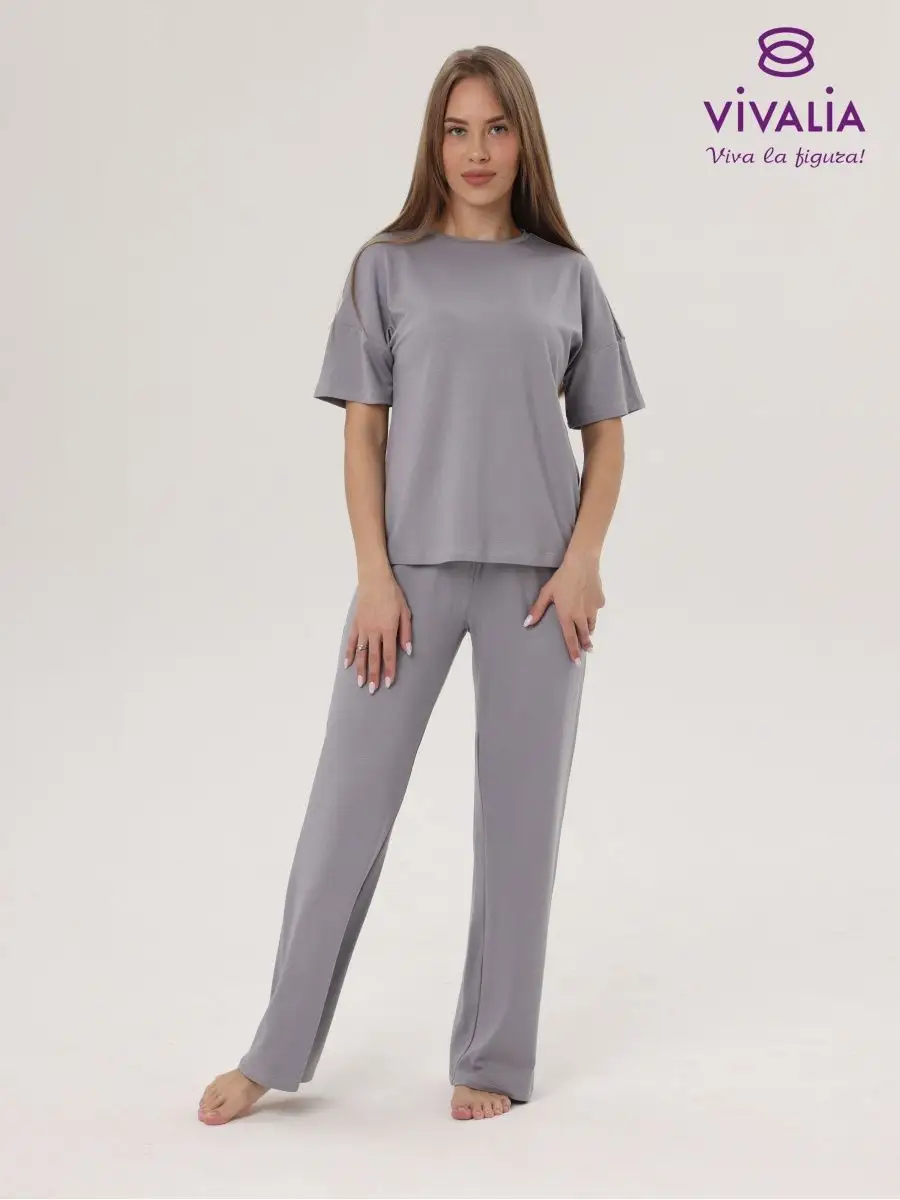 Костюм оверсайз домашний штаны футболка серый