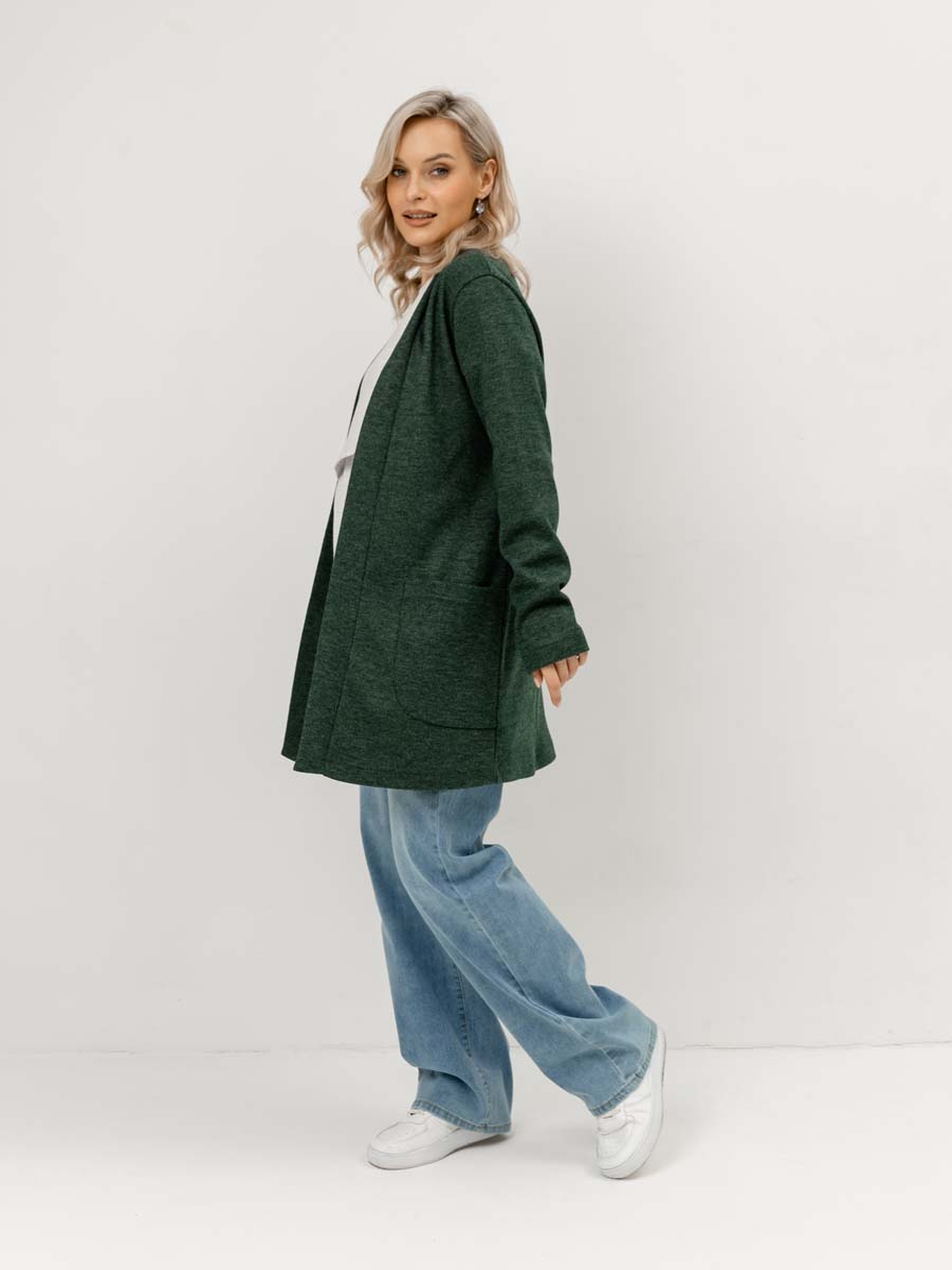 Жакет удлиненный трикотажный кардиган для беременных зеленый