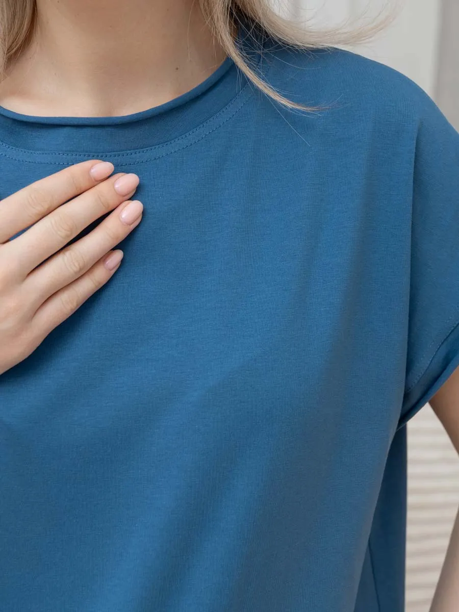 Домашнее платье сорочка синий