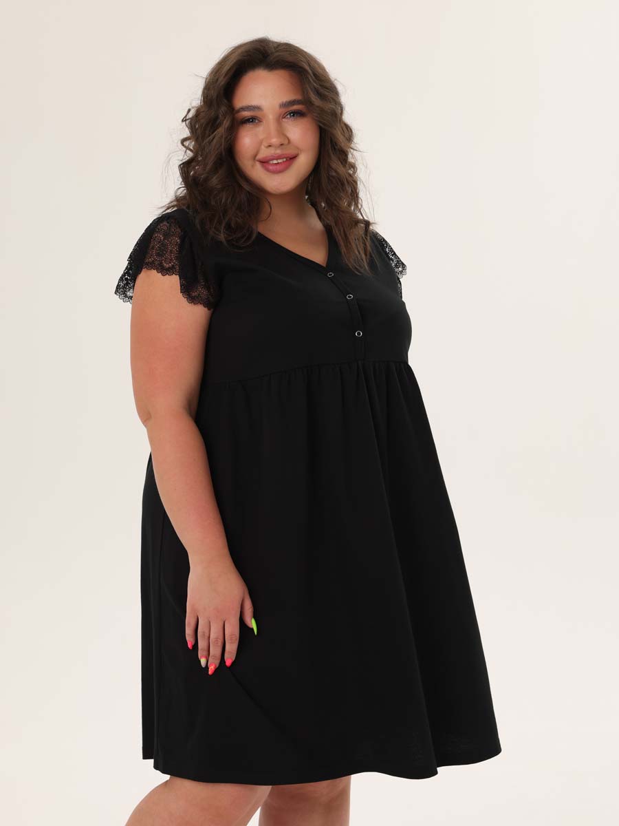 Комплект халат с сорочкой большие размеры костюм в роддом черный