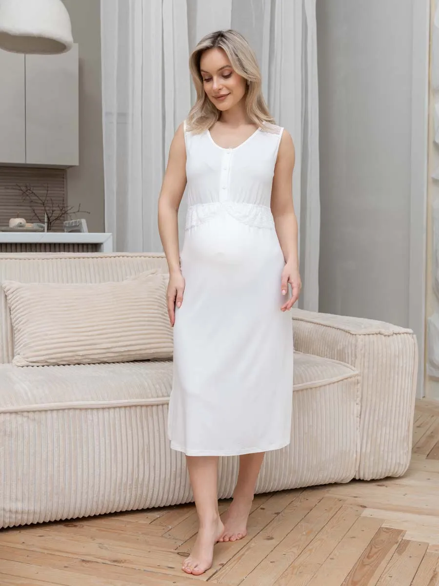 Ночная сорочка в роддом для беременных и кормления молочный