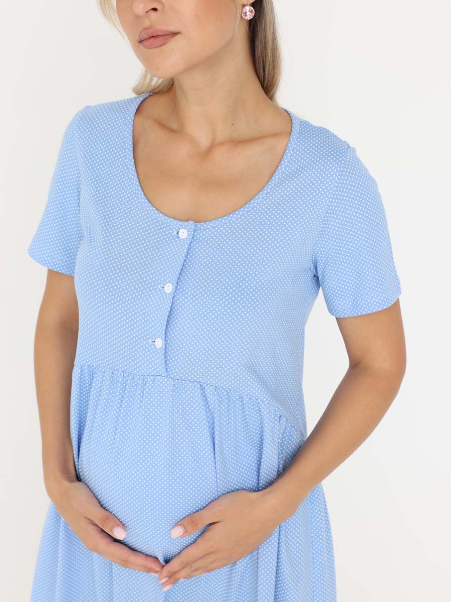 Сорочка в роддом ночнушка для беременных и кормящих голубой/белый