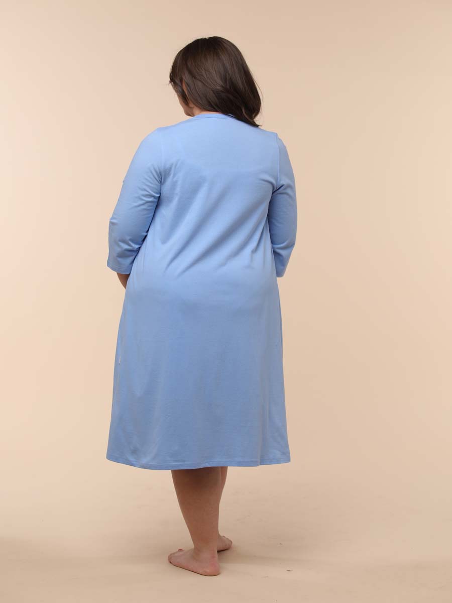 Пеньюар халат с сорочкой в роддом большие размеры 01220 голубой/синий/белый