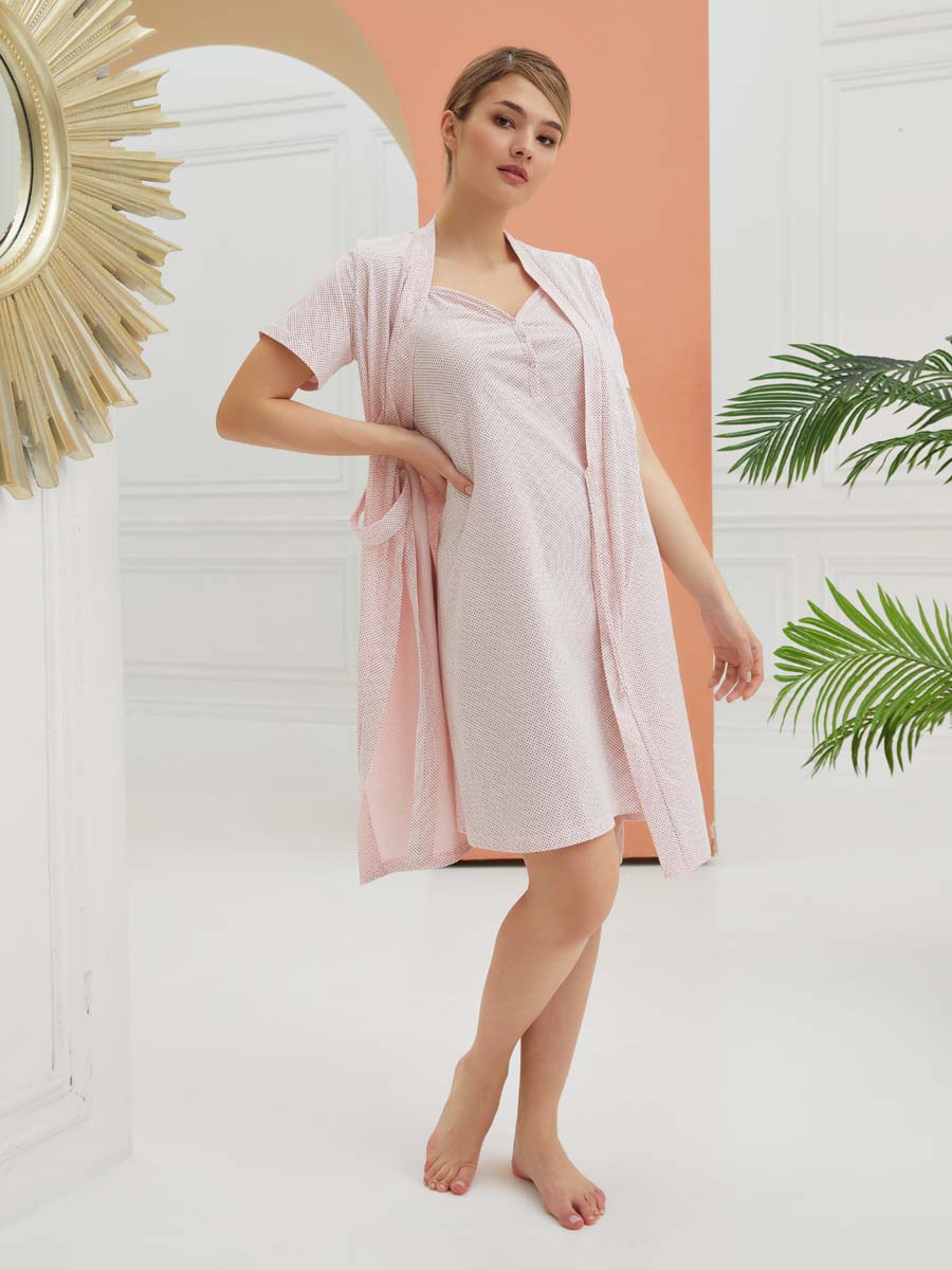 Комплект для беременных и кормящих 04520 халат с сорочкой персиковый/коричневый