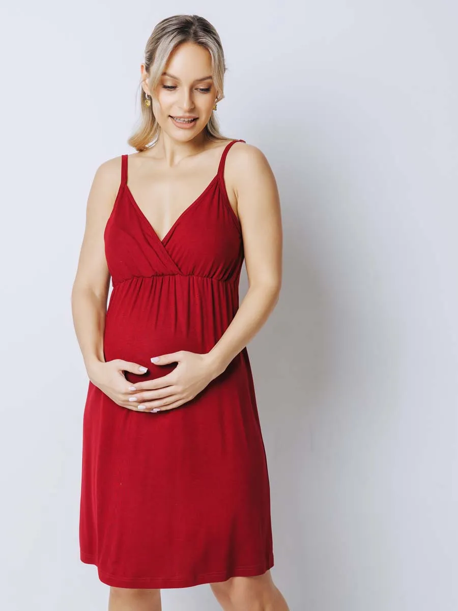 Костюм кружевной халат с сорочкой для беременных 27532 бордовый