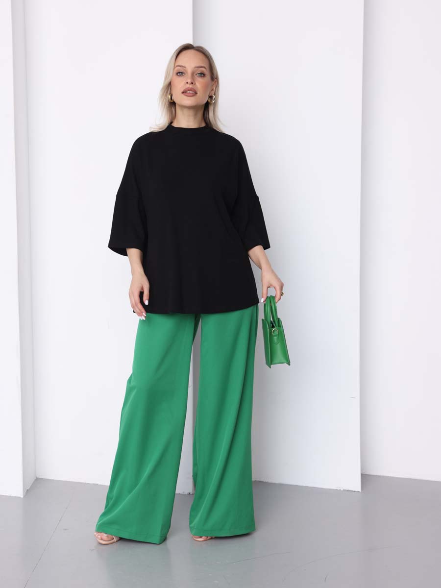 Джемпер оверсайз в рубчик с рукавом 3/4 для беременных черный