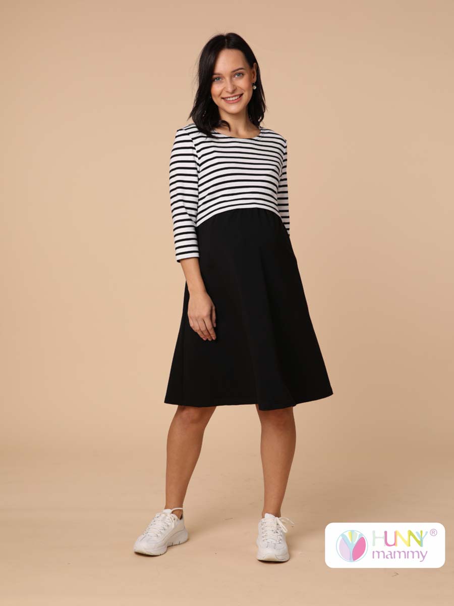 Платье для беременных в офис с секретом для кормления 50014 черный/белый