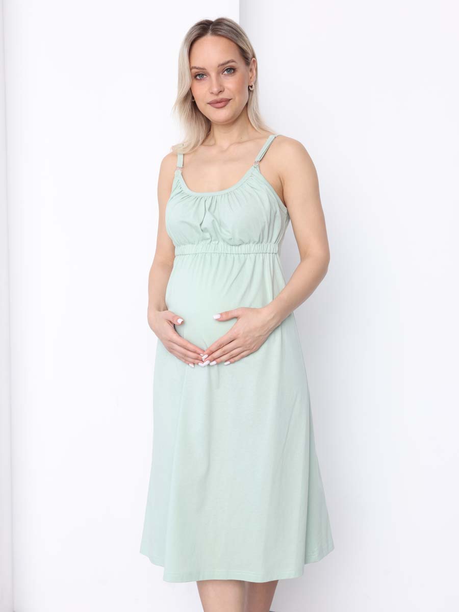 Халат и сорочка для беременных и кормящих в роддом костюм оливковый/молочный