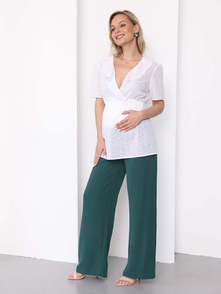 Брюки для беременных офисные широкие палаццо зеленый