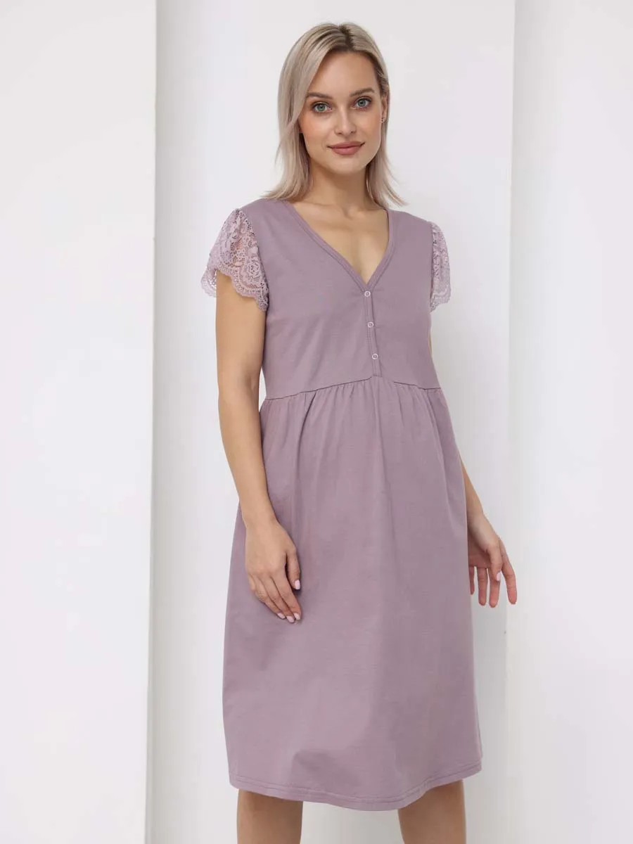 Халат с сорочкой для беременных и кормящих в роддом 21120 кофейный