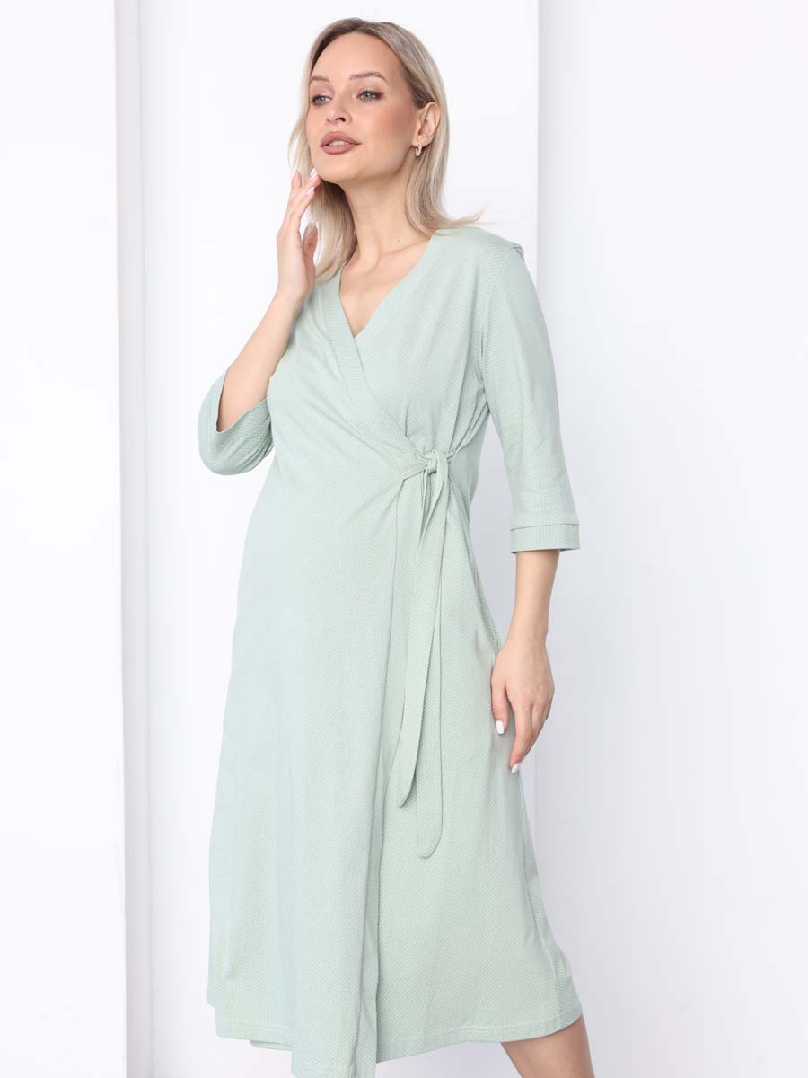 Халат и сорочка для беременных и кормящих в роддом костюм оливковый/молочный