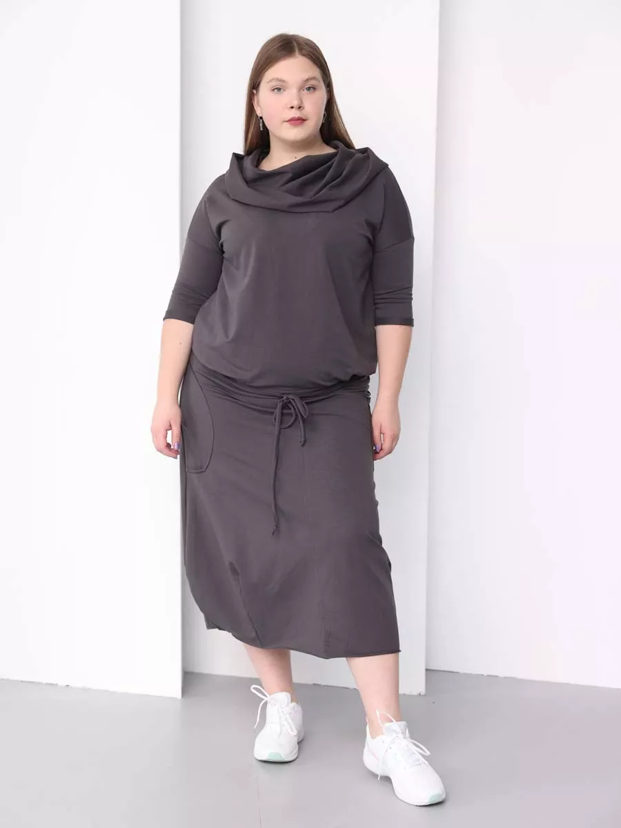 Платье для беременных длинное повседневное в офис plus size антрацитовый