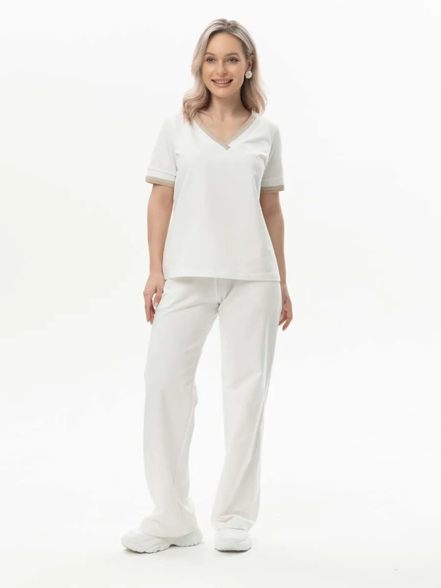 Костюм летний брюки футболка молочный