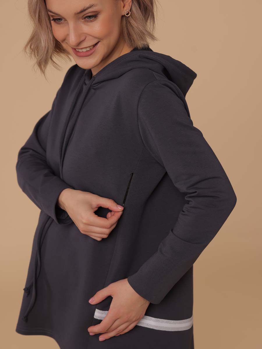 Стильный костюм 13334 туника и штаны для беременных антрацитовый