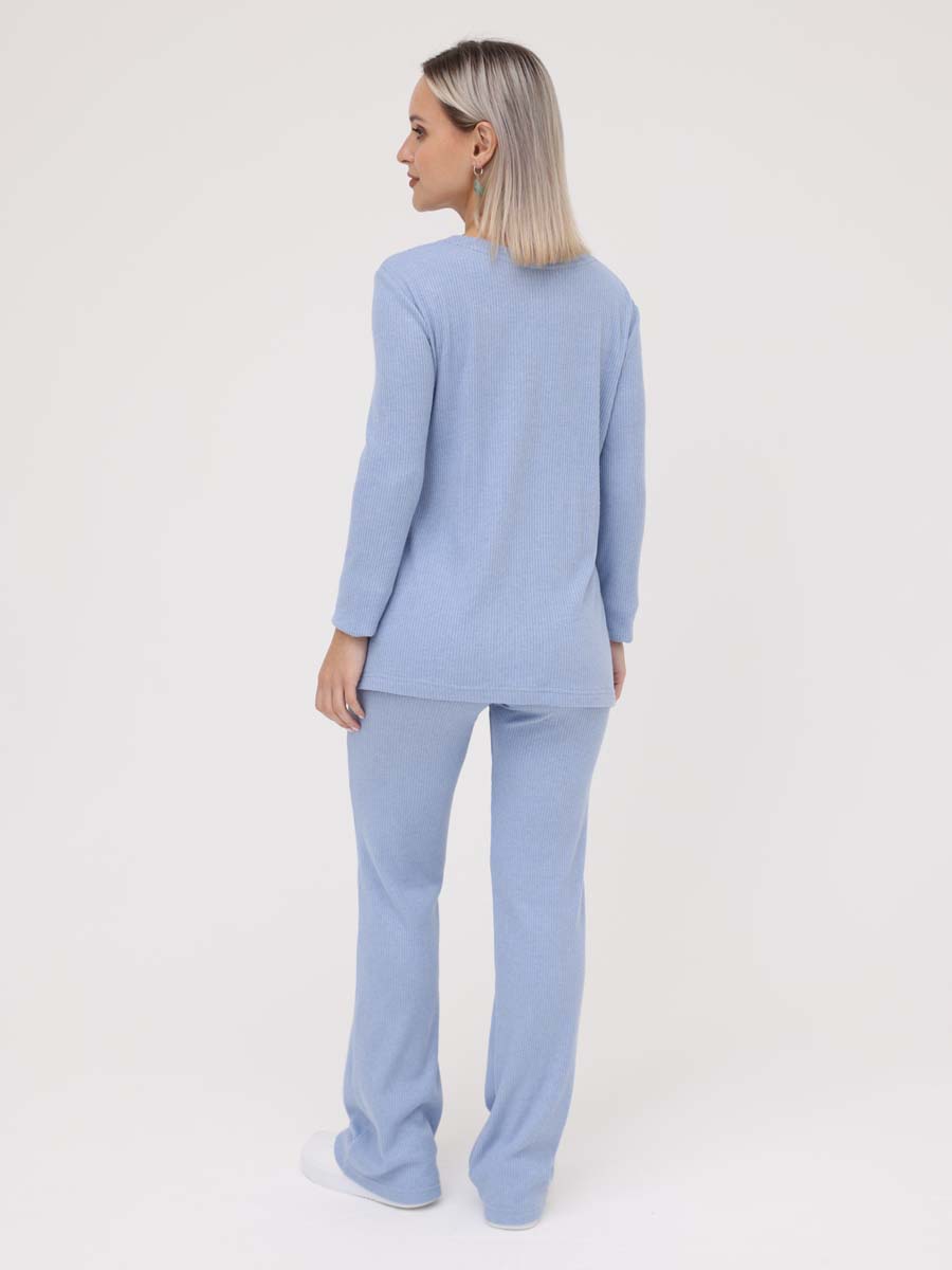 Костюм для беременных и кормящих с брюками в рубчик голубой