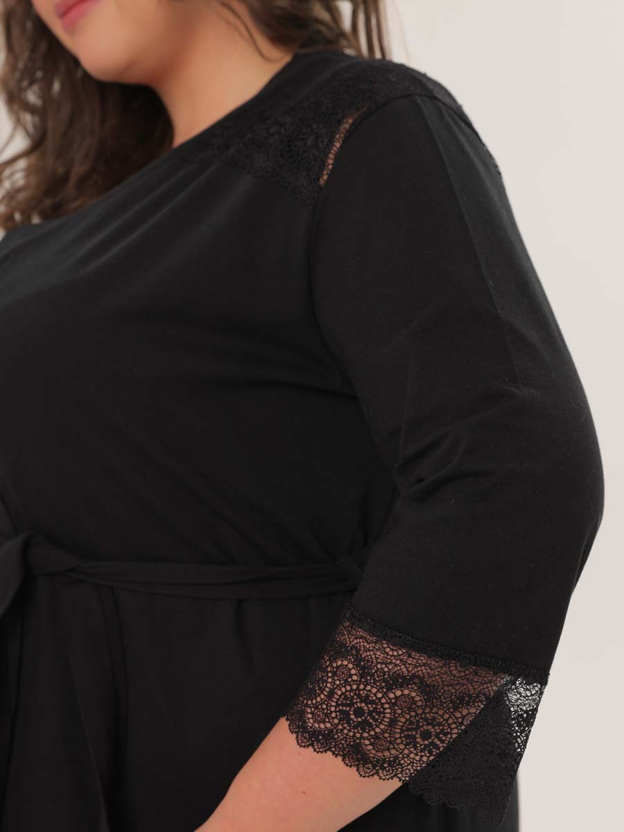 Комплект халат с сорочкой большие размеры костюм в роддом черный