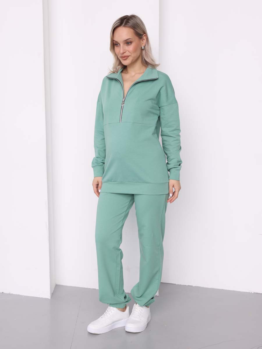 Костюм для беременных и кормящих трикотажный с брюками оливковый/зеленый