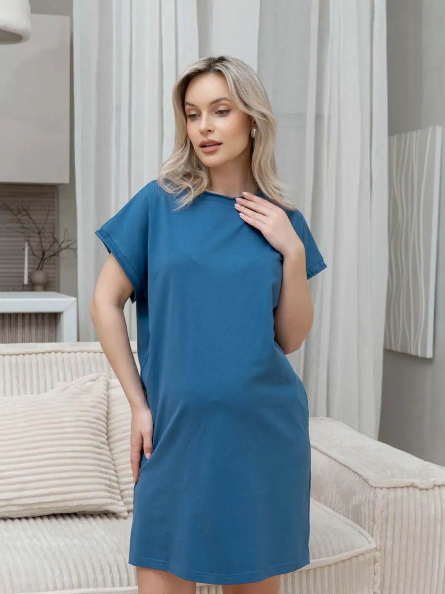 Домашнее платье сорочка синий