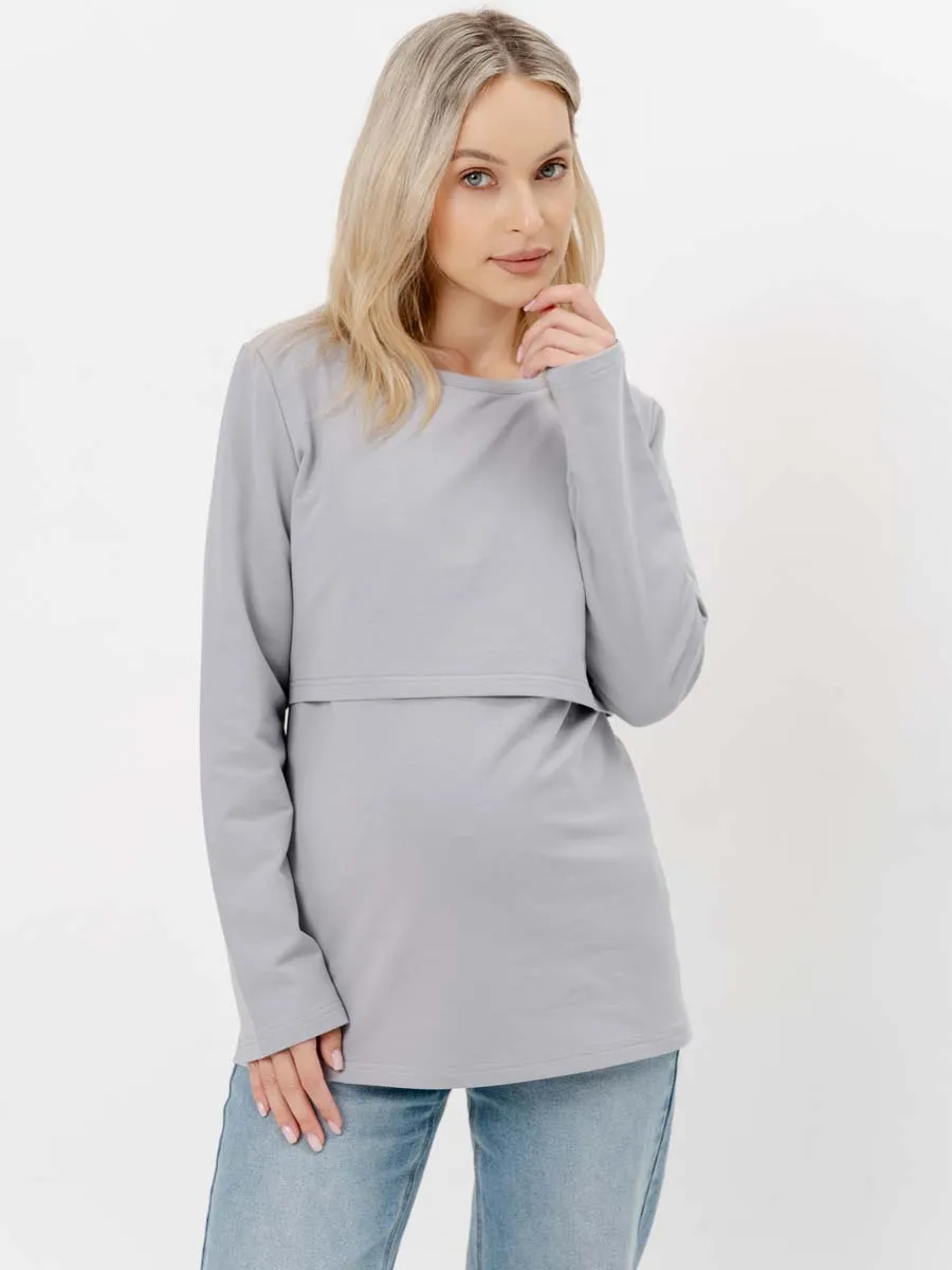 Стильный лонгслив для будущих мам на осень серый