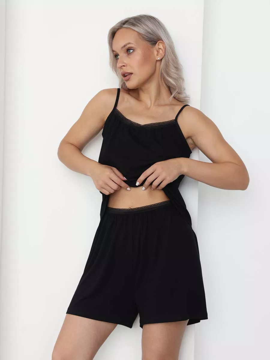 Пижама женская с шортами и топом 54832 черный