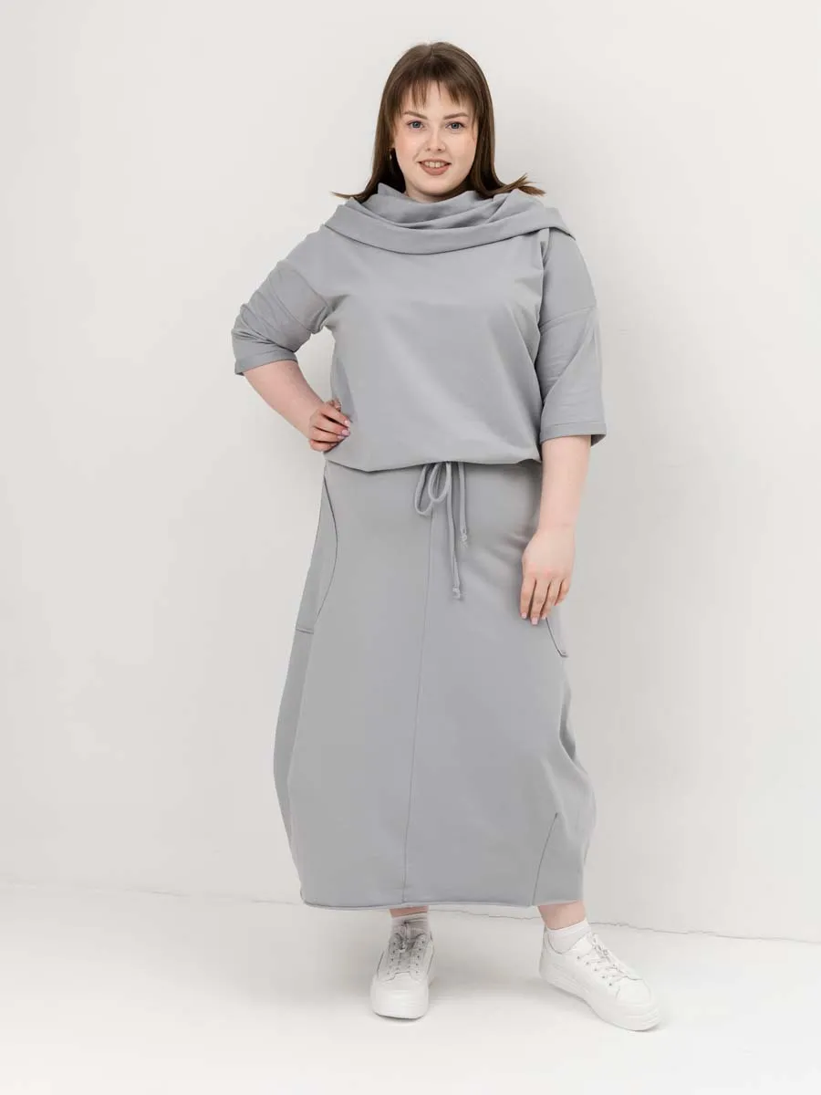 Платье для беременных длинное повседневное в офис plus size серый