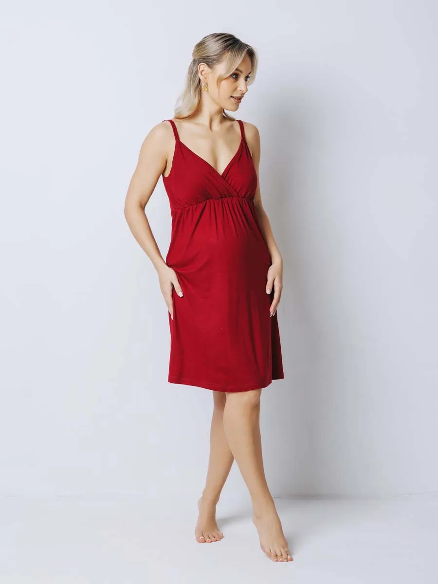 Костюм кружевной халат с сорочкой для беременных 27532 бордовый