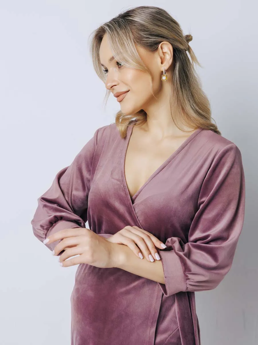 Халат велюровый для беременных и кормящих в роддом 25007 лиловый