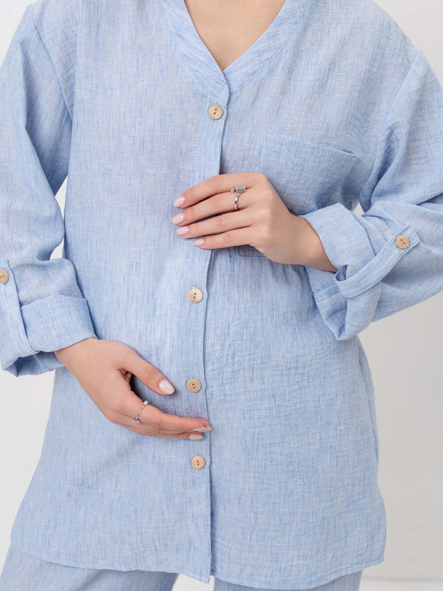 Костюм летний для беременных и кормящих туника брюки голубой