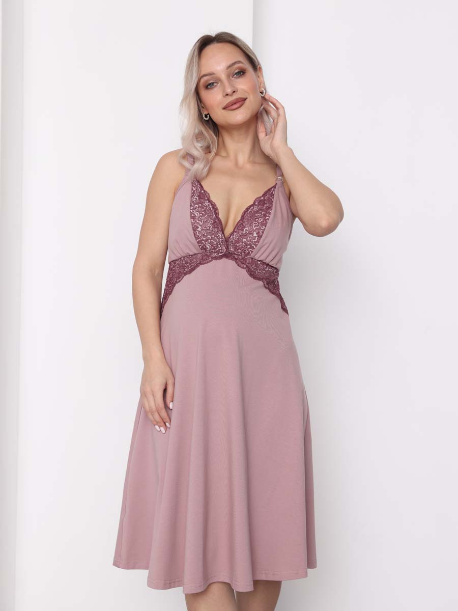 Сорочка в роддом ночнушка для беременных и кормящих 52802 пудровый-темный