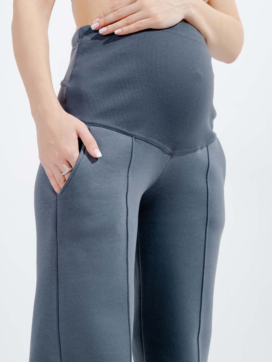 Брюки для беременных утепленные широкие палаццо графитовый