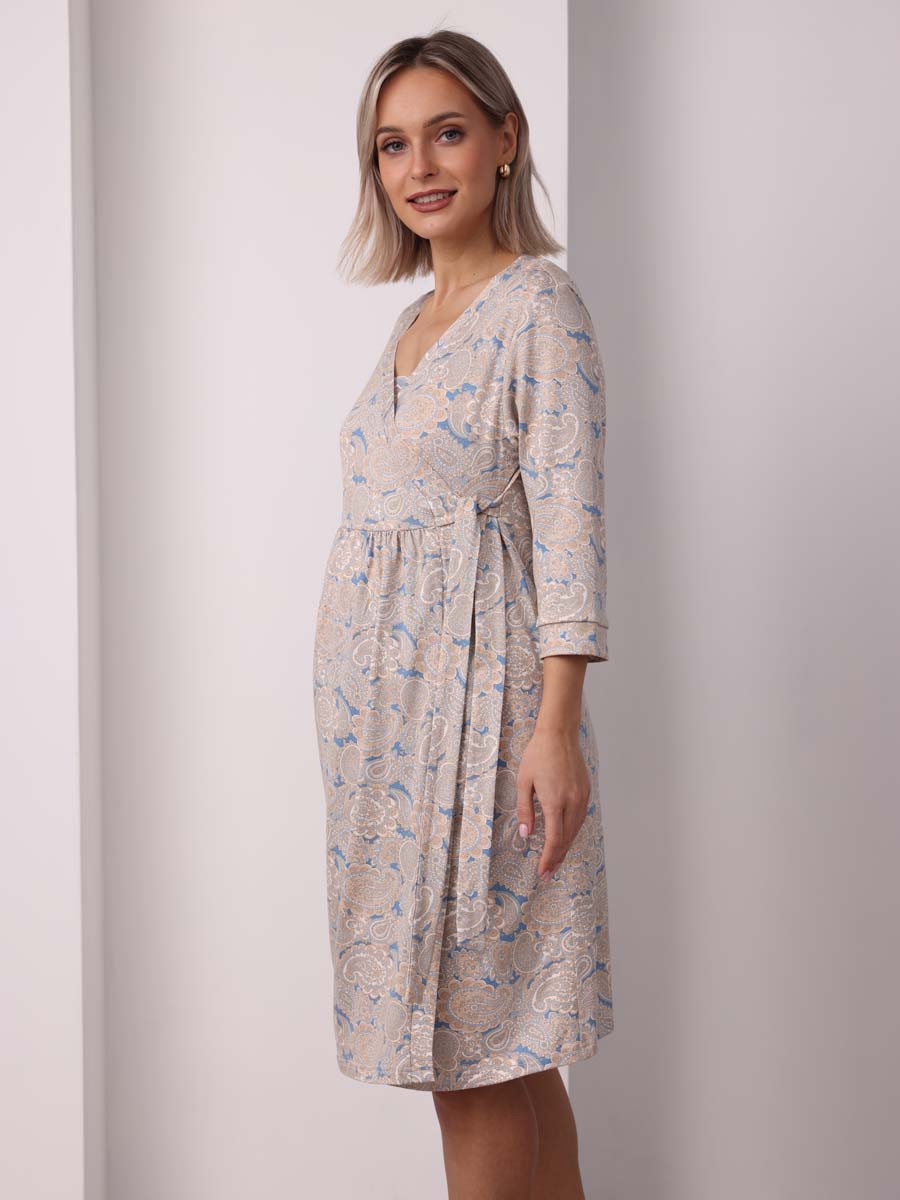 Комплект женский халат с сорочкой 22832 бежевый/молочный/голубой