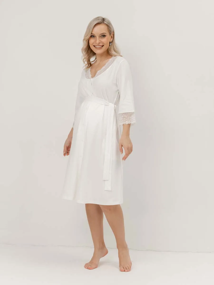 Халат домашний для беременных и кормления молочный