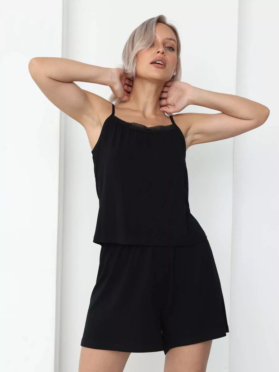 Пижама женская с шортами и топом 54832 черный