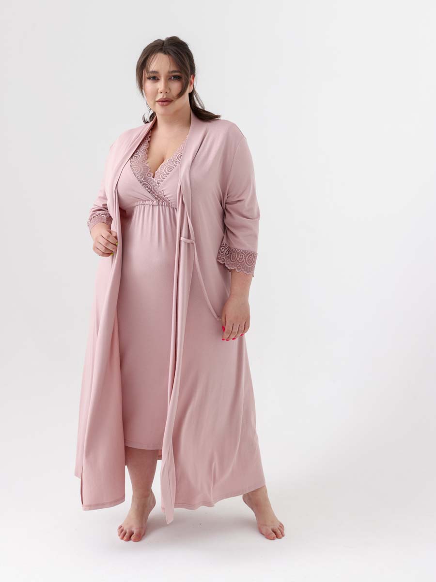 Халат с сорочкой большие размеры светло-коричневый