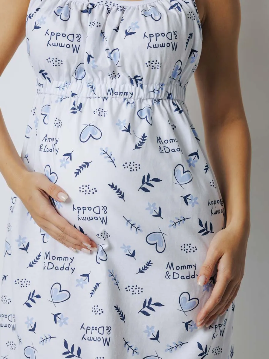 Халат и сорочка для беременных и кормящих в роддом костюм темно-синий/голубой