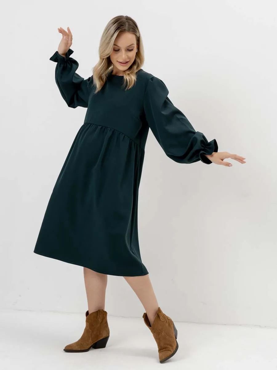 Платье для беременных с длинным рукавом в офис изумрудный