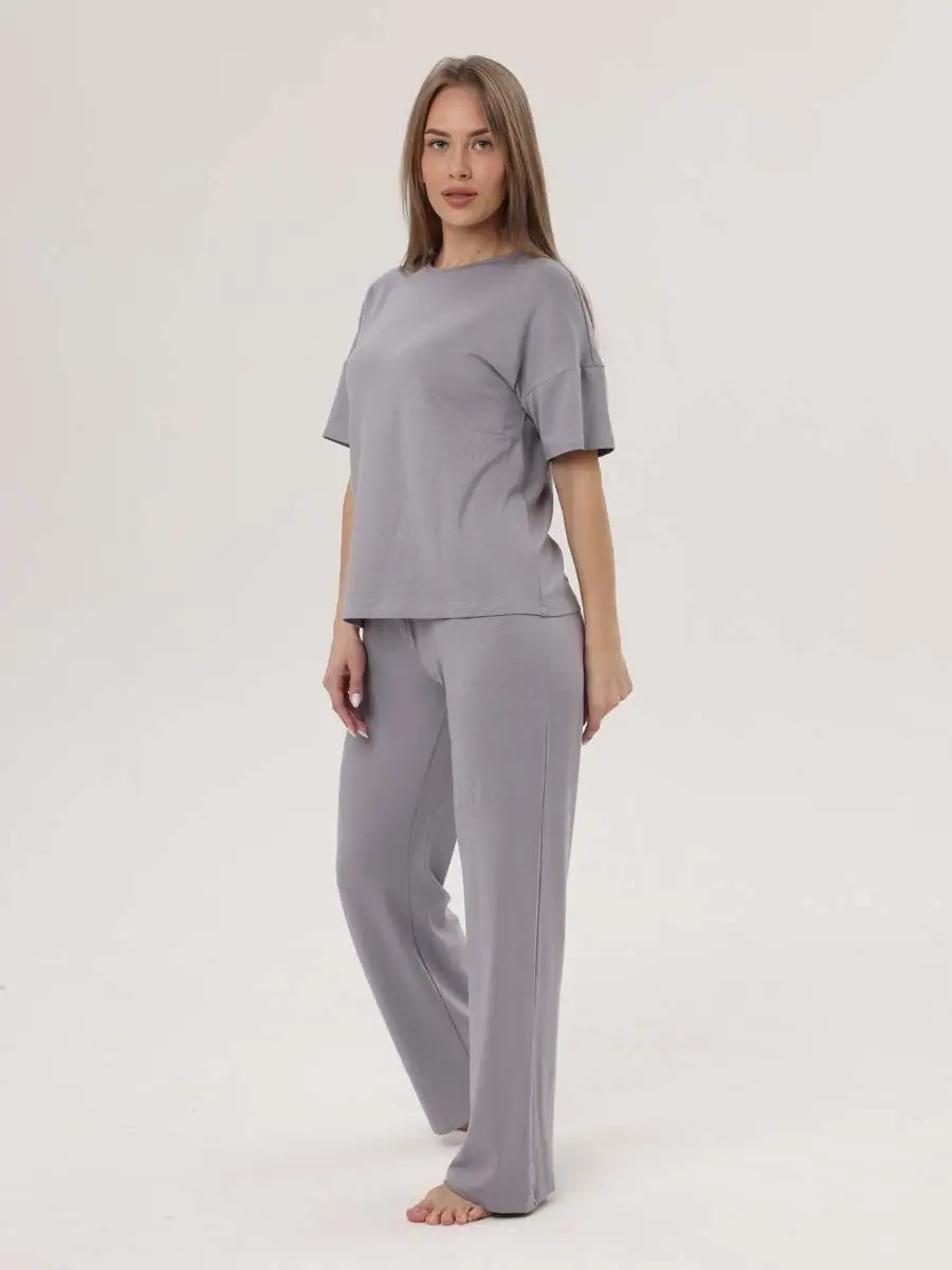 Костюм оверсайз домашний штаны футболка серый