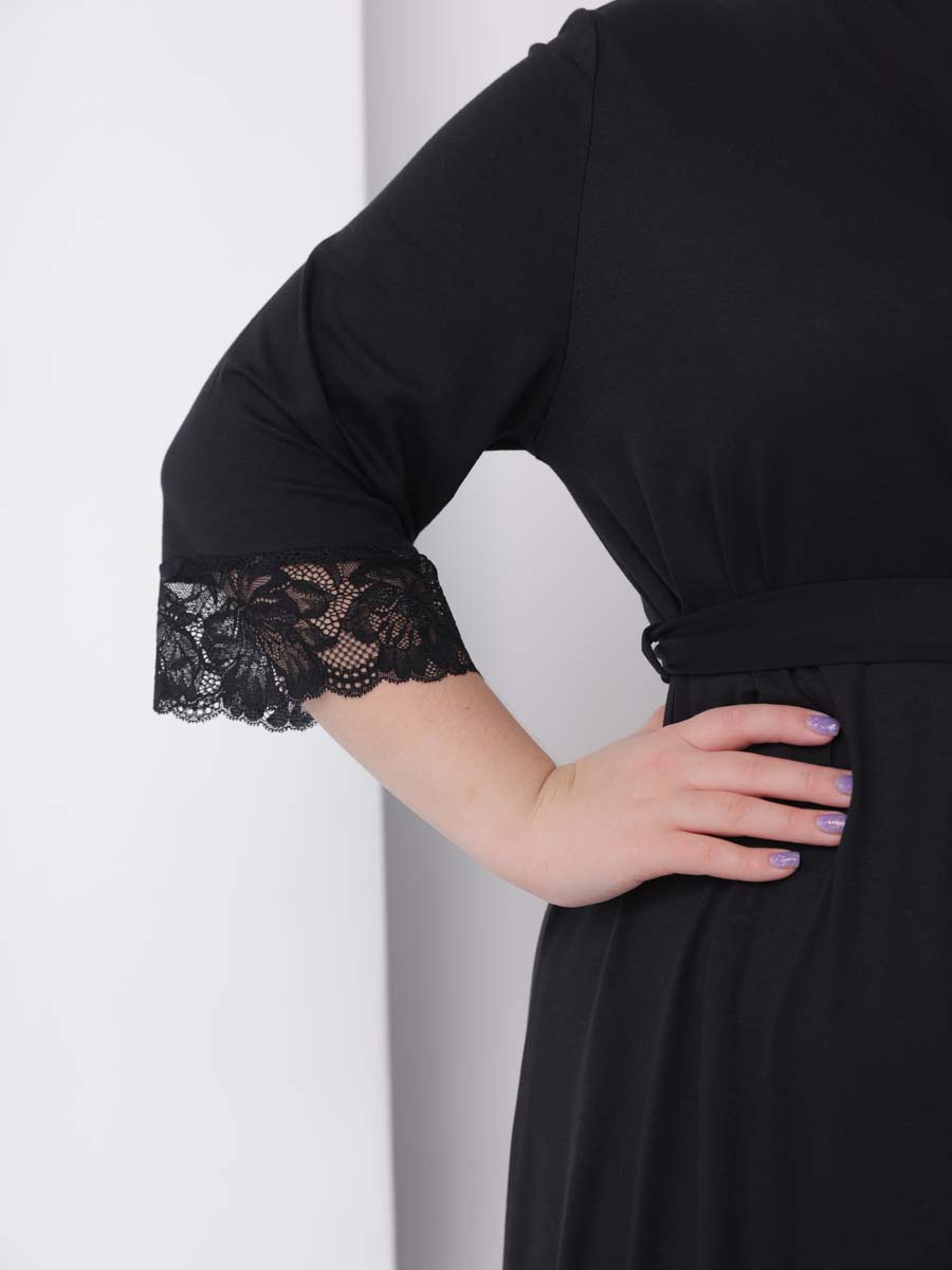 Халат с сорочкой большие размеры черный