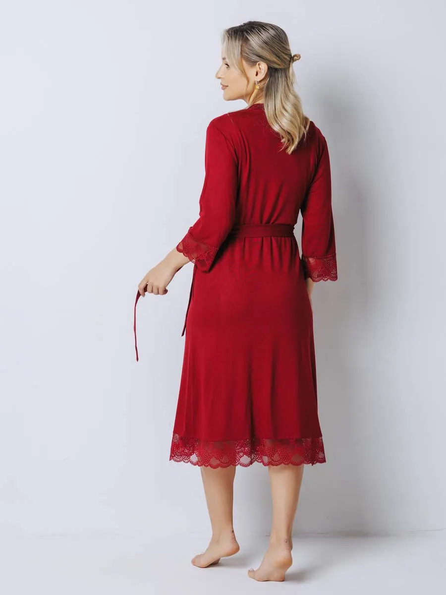 Костюм кружевной халат с сорочкой для беременных 27532 бордовый