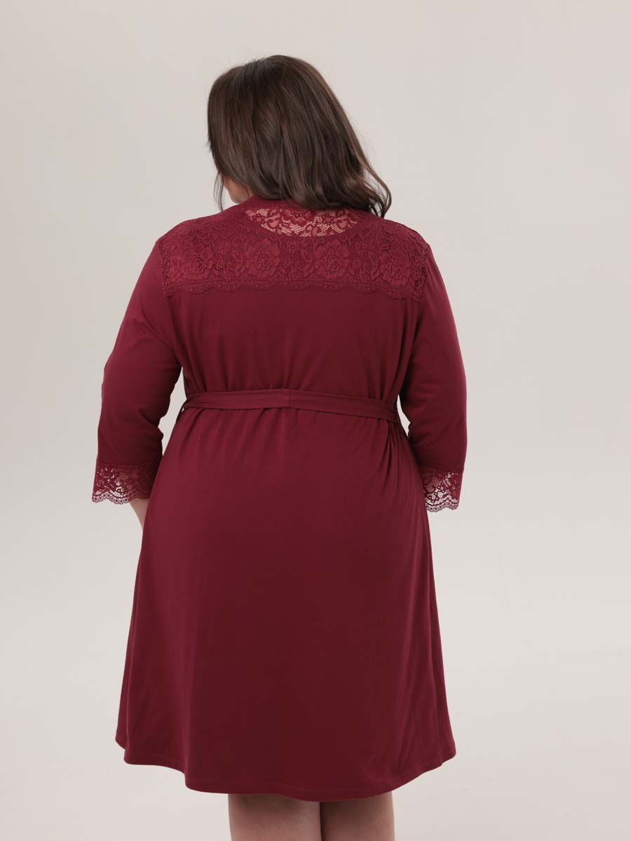 Комплект халат с сорочкой большие размеры костюм в роддом бордовый