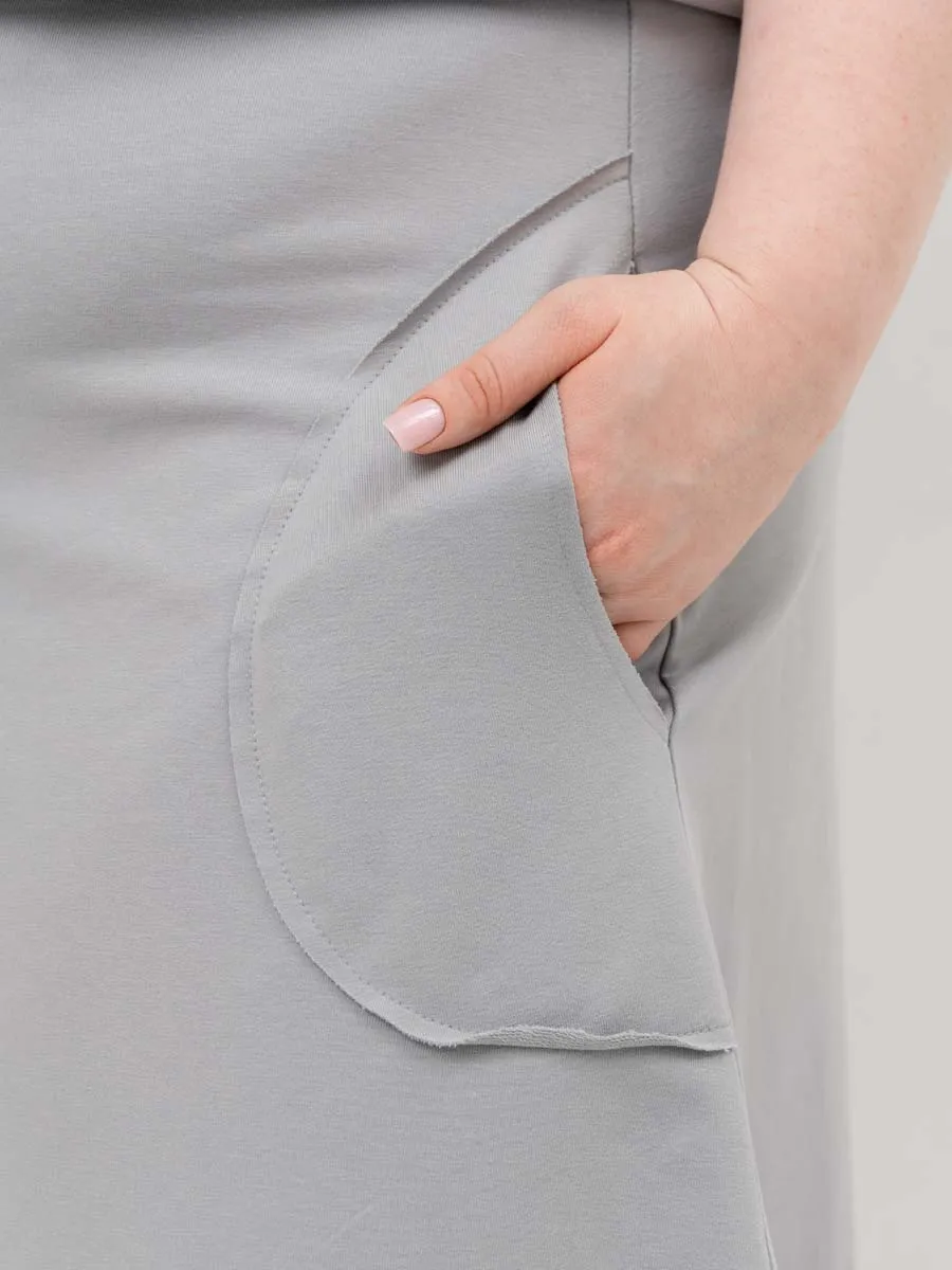 Платье для беременных длинное повседневное в офис plus size серый