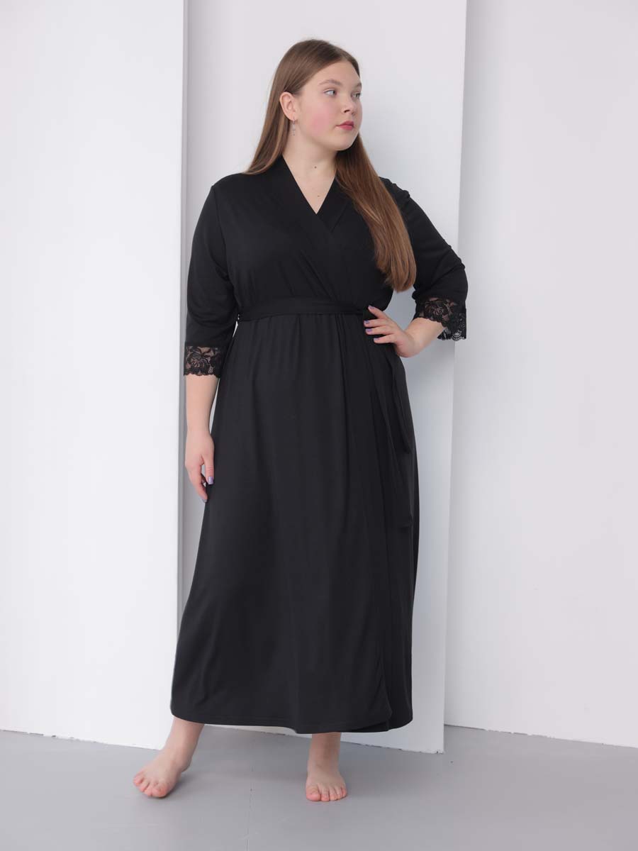 Халат с сорочкой большие размеры черный